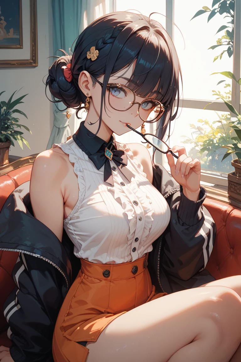 (masterpiece), best quality, beautiful woman, expressive eyes, perfect face,1 woman, a movie still of a mafia boss, short elegant skirt, black corset, thighhighs, garter straps, very sexy, sitting on a red leather chair, crossed legs, cleavage, bare shoulders, long glove, small table beside chair witrh bottle of whiskey and glasses with ice, cgsociety, manga art, anime aesthetic, anime, soft light, strong linework, ((cel shaded style)), line art, simple background, modernism, natural style, neon, detailed iris, (first person point of view:1.3), anime