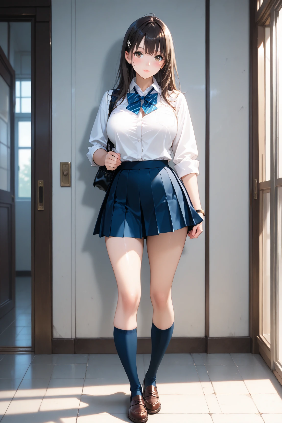 One woman、、28 years old、、Idol、、((whole body))、、、Stylish、、Cute face、、Hotel room、、、、ponytail、Flashy hair color、、Dynamic pose、、Excited expression、Head to Toe、、、(Big Breasts)、Pose like an idol、、((full BODY))、、(full shot)、、Twin tails、、high school student、、、(uniform)、、、(mini skirt)、、、(round face)、、、Checked skirt