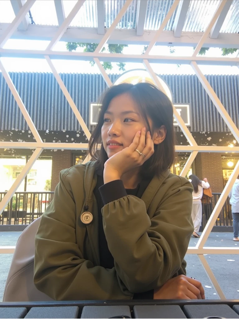 The woman sits at the table,Smoking and laptop, wearing thin large round glasses, wenfei ye, wearing small round glasses, Choi Hyun-hwa, xintong chen, She is seen wearing streetwear pieces, Gemma Chen, a girl with round glasses, jaeyeon nam, lulu chen, chengyou liu, wenjun lin, Yoshitomo Nara