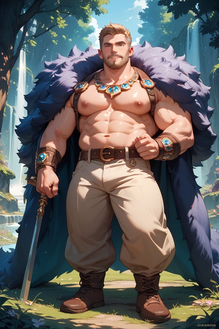 (8K, RAW un chico guapo de cuerpo definido piel blanca de cabello corto y de color azul barba de color rubio cuerpo completo, completamente desnudo 8k con un pene grande realista y perfecto 8k con alas de angel y de tras de el un dragon azul