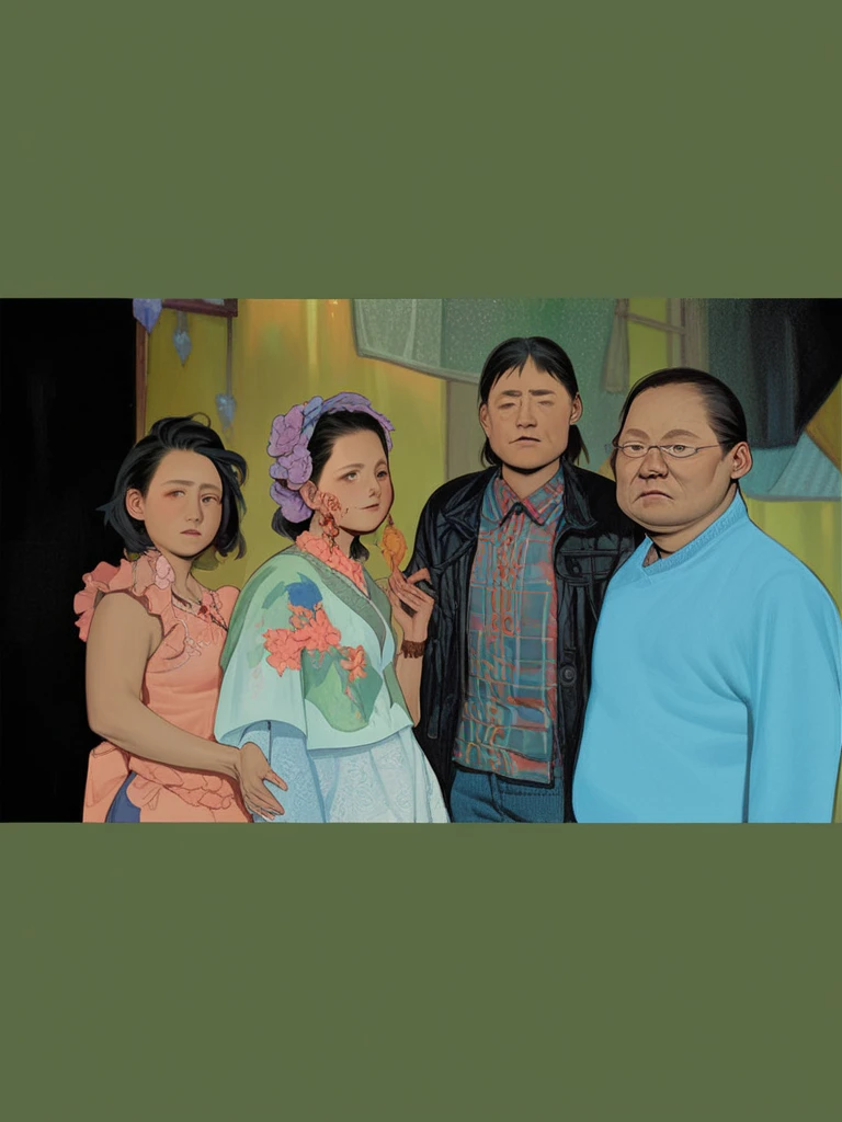 There are many people standing together in the painting, GTA Chinatowon Art Style, Chinese mafia, rob rey and kentaro miura style, satoshi kon artstyle, stylized digital illustration, rob rey and kentaro miura style, Inspired by Xi Gang, Anime style mixed with Fujifilm, Anime Realism Style, Realistic anime art style