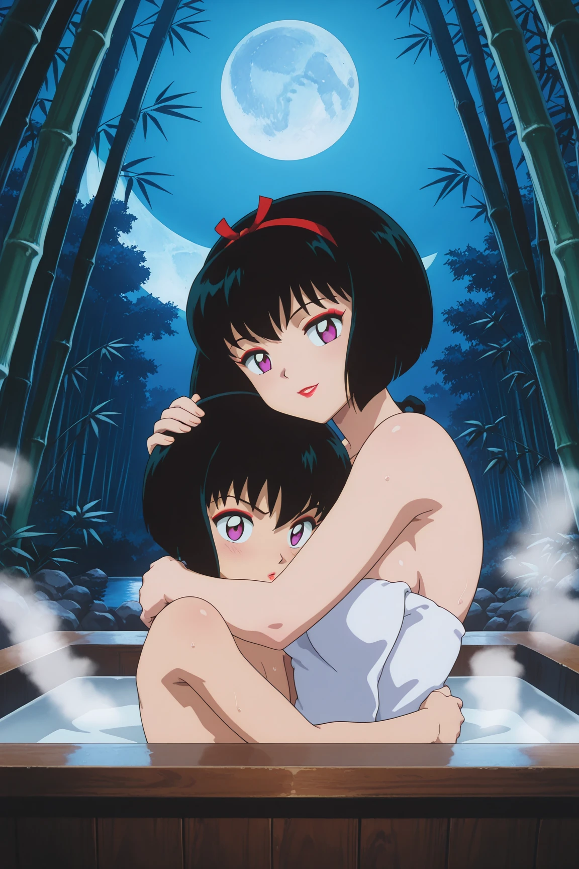 masterpiece, best quality, ultra-detailed, two young girls in (bottomless:1.5) walking in shallow waters next to each other, (nude), multiple girls, 2girls, , holding hands, flat chest, black hair, (pussy:1.5), water, navel.
