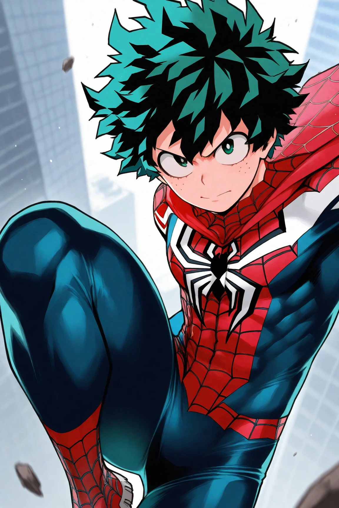 Izuku Midoriya as Spider-Man in anime artsyle