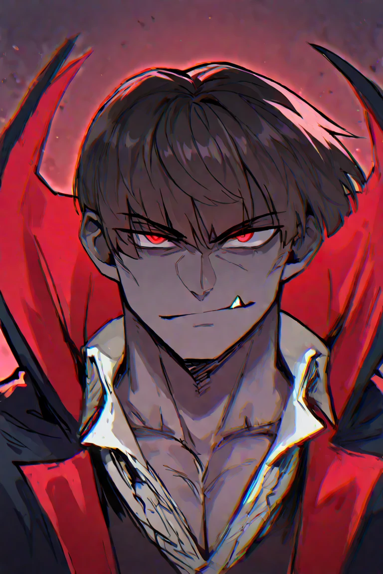 solo, looking at viewer, short hair, red eyes, 1boy, male focus, blood, glowing, fangs, thick eyebrows, portrait, close-up, blood on face
<lora:blood:0.8>, <lora:GoodHands-beta2:1.4>