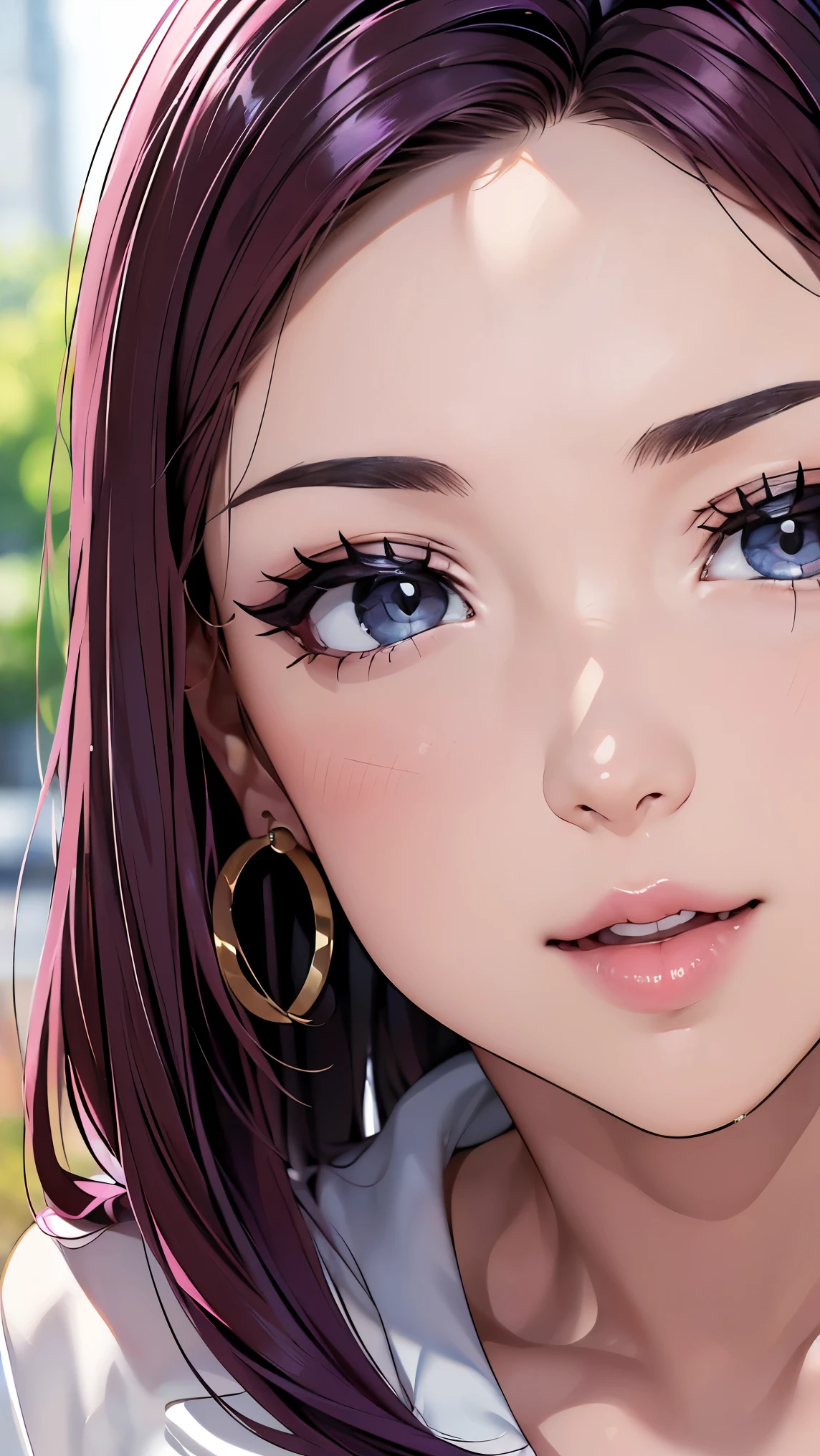 (masterpiece:1.Ultra High Definition Finish、(high definition、8k:1.3)、(of the highest quality、Ultra Realistic.:1.Harp focus , Ultra high definition face、Face-Focused、Ultra High Definition Beautiful Eyes.、 eyes are symmetrical .:1.3、Beautiful and high definition skin、 toned skin 、close-up face after ejaculating in mouth、 、 is so beautiful 、 is so beautiful 、natural makeup, Bright lips ,, full body, Jesse_Pokemon, earrings, Rocket Team Uniform Like the Picture , crop top, very long hair, purple hair, slick back hair, white mini skirt, watching, happy