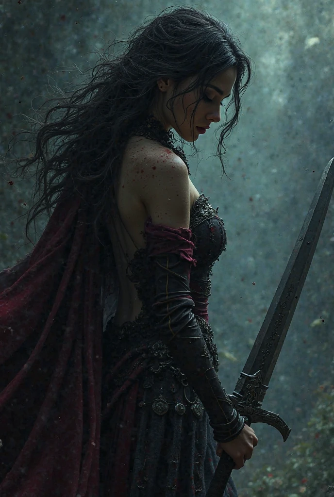 The Black Widow's breasts are pierced with a sword by the enemy.