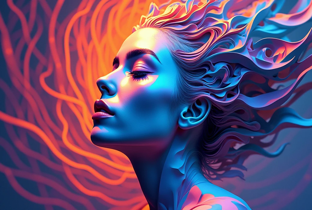 Colorful Abstract Art of Ink Forming a People, Lighting, Sub-Surface Scatterring, Glow, Award-winning Ink Art by Alberto Seveso, japanese anime, realistic, surreal, japanese goddess, neon colors,