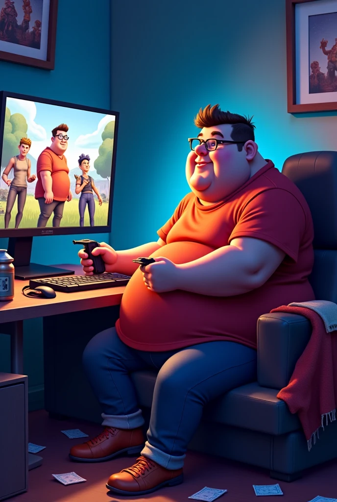 A Simple boy average fat and he play video games