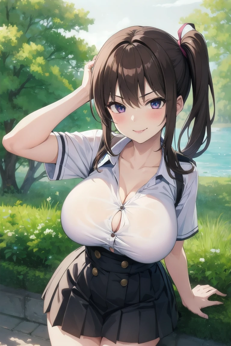 super clique \(Umamusume\),excellent anatomy, masterpiece, highest quality,realistic, hyperrealistic,horse tail,mini skirt,Clear Page,erect nipples,Sweat,huge breasts,Upper body,camel toe,(spread your legs:1.1),blowjob
