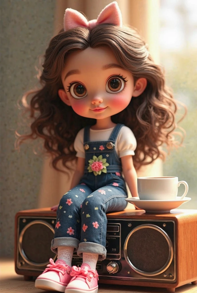 a close up of a doll with a cup of coffee, cute cartoon character, cute cartoon, cute cartoon style, cute woman, realistic cute girl painting, cute digital art, adorable digital painting, cute detailed digital art, cute girl, cute 3 d render, realistic cartoon, cute character, cute art style, cartoonish cute, cute beautiful, cute expression, cute artwork