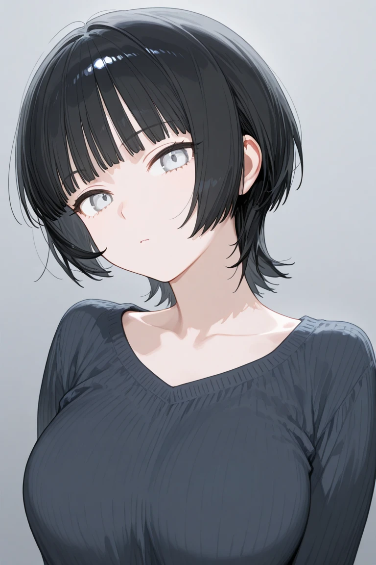 girl,portrait, black and purple, messy short hair, edgy accessories,sporty style, t-shirt, confident gaze, monochrome color scheme, looking to the side, chic street fashion, pose,head,((a person)),Hairpin
