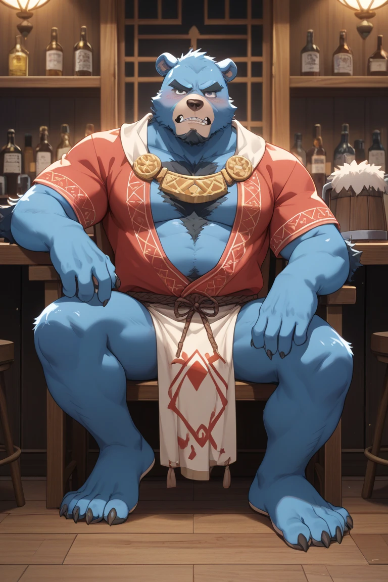 uploaded to e621.net, masterpiece, 8k, hyena, male, gray hair, king, soft figure, heavy, chubby, muscular, barbarian outfit, laughing, brown leather outfit, beige fur, spots, bare paws, wooden throne, seated, huge bulge, detailed crotch, penis outline, bulgeJ8, primitive keep, stone room, treasures, (crowded:1.3), (figures in background:1.5), (muscular guards:1.2), longhouse, by darkgem, by meesh, by bng, by duase,