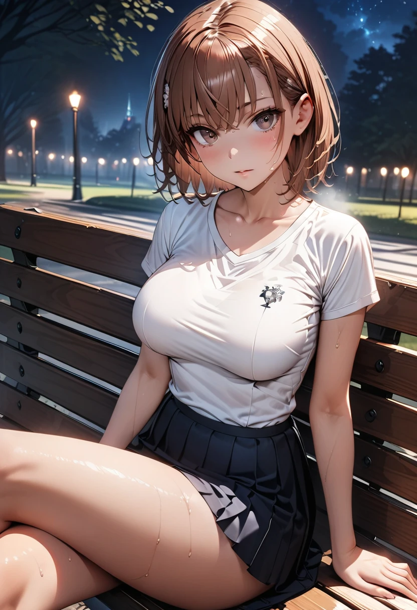 (((Perfect Anatomy, Anatomically correct, Very detailedな肌))), 1 girl, Japanese, Mature Woman, Shiny skin,
Beautiful Hair, Beautiful Face, Beautiful fine details, (short hair:1.1, Bobcut:1.2), Dark blonde hair:1, blue eyes, Mole under the eye,
Beautiful clavicle, Beautiful body, Beautiful breasts, Large Breasts:0.5, Beautiful thighs, Beautiful feet,
((Short sleeve, White shirt, Tight grey skirt, mini skirt, stockings, Black high heels)), Captivating thighs, ,
((Ahegao, Embarrassing, Drooling, Open your mouth, Sweaty)), ((squat, Spread your legs)),
(Beautiful views), summer, School rooftop, building, Chain link fence,
8k, highest quality, Masterpiece:1.2, Very detailed), (Realistic), Beautiful illustrations, Natural light, Is urinating