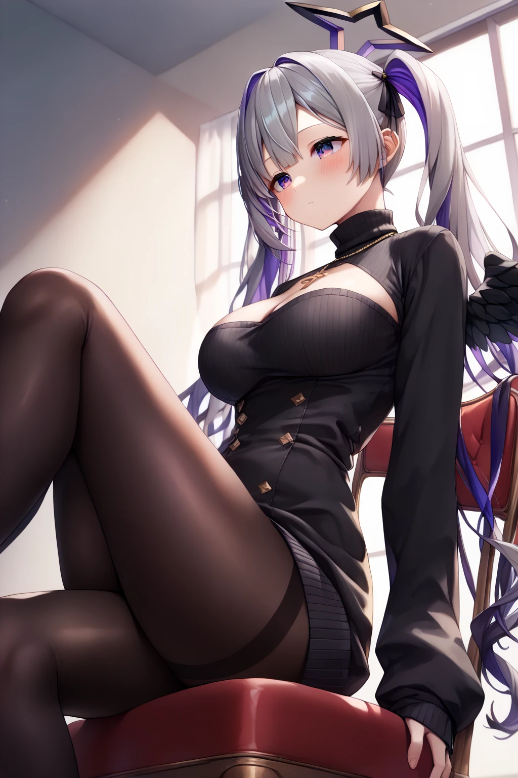 masterpiece, anime, illustration, cat pose, hand cat pose, short hair, short skirt, black stockings
