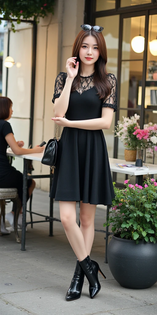 Cute girl wearing long party dress 