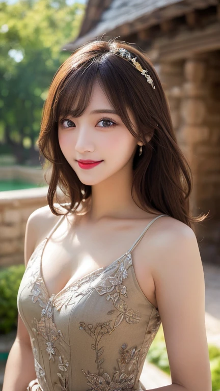 Young woman with long, wavy, pastel colored hair、Sitting gracefully in an elaborate fantasy-themed gown。Gowns、green、There is a mix of red colors、Adorned with glittering embellishments and a large bow on the bust。She has big fluffy cat ears on her head、Matching soft and fluffy tail。Her eyes are large and expressive、A calm and attractive look。The scene is softly lit with a magical, dreamy atmosphere.、It highlights her smooth skin and the intricate details of her outfit。She accessorized with delicate jewelry, including a butterfly hair clip.、It adds to the whimsical nature of her look.。The background is soft and blurry、Enhances the ethereal feel of the image。
Large Breasts、Sexy pose、Large Breasts、smile