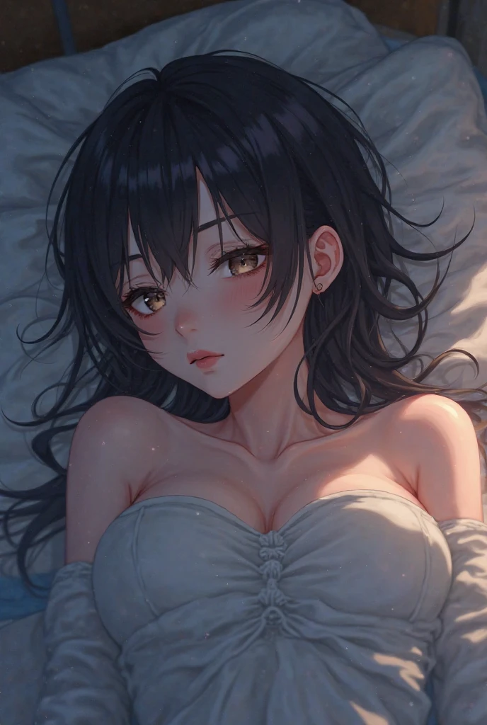 (sleep style) (beautiful body), (Asleep on the bed), (solo:2, 18 yo, straight black hair hair long hair cool girl, ecstasy closed eyes, ecstasy face, big tits), (in a negligee Dress), break, in the first class bedroom, BREAK, perfect anatomy, masterpiece, best quality, 16k, beautiful detailed love, sexy, daydreaming expression.