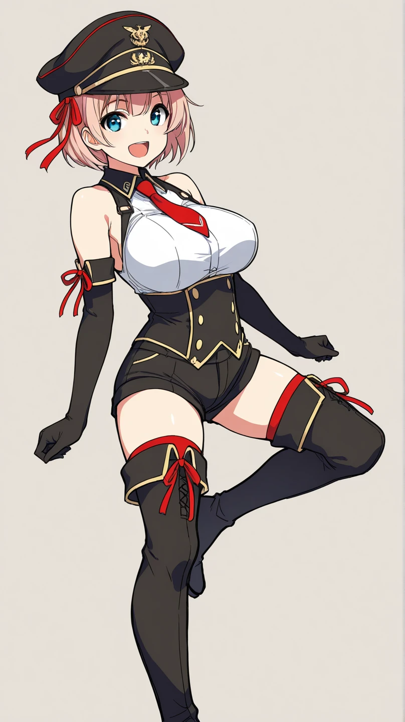 (masterpiece, best quality:1.3), Kive03, 1girl, solo, looking at viewer, wide hips, mature female, closed mouth, simple background, seductive smile, small breasts, cowboy shot, thick thighs, <lora:Kive03 Style Lora:.85>, striveelphelt, ahoge, hairband, jacket, dress, fingerless gloves, thighhighs, spiked collar, spiked bracelet, white hair, <lora:guiltygear_strive_elphelt_v11-10:.8>