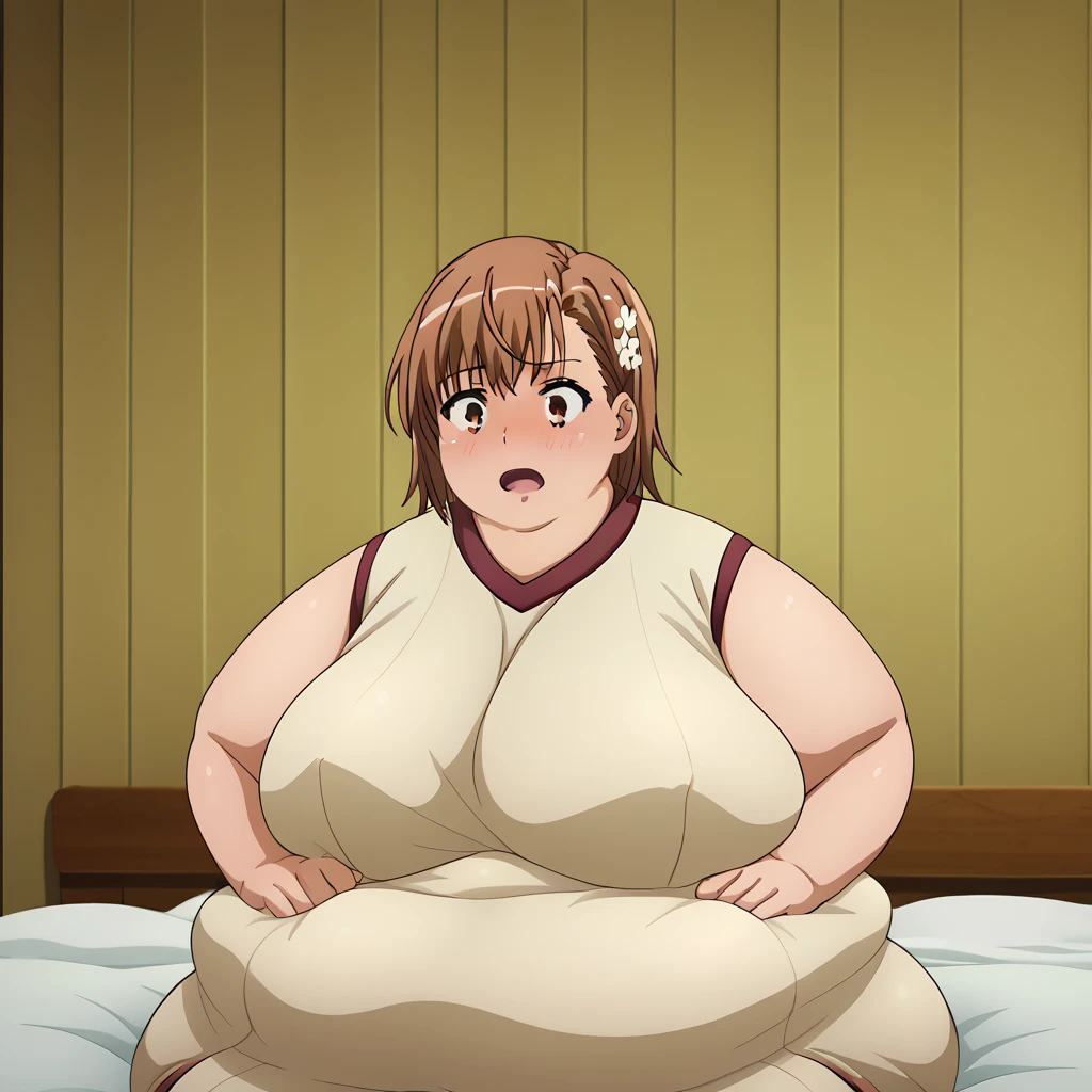Anime woman Enormous bloated expanding diaper mess, huge bloated pregnant belly, huge overflowing breast, pov