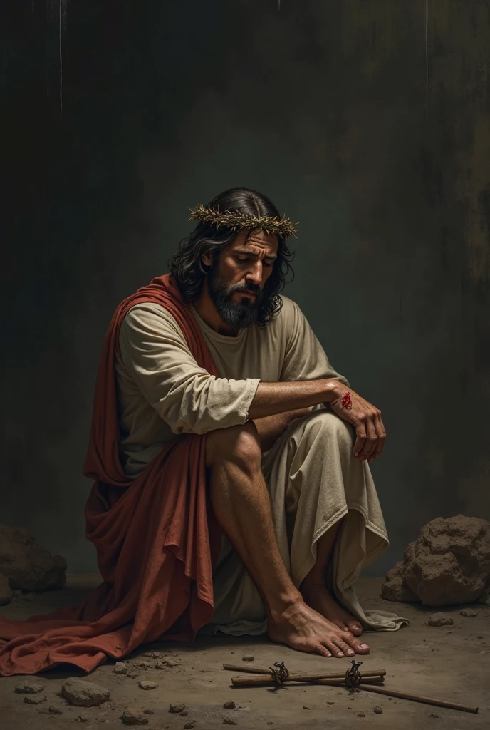 Image of Job from the Bible with wounds and calling attention to it