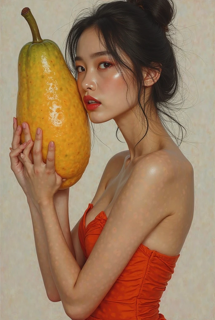 fullnude,top-quality,A detailed eye,A detailed face,South Island、Eat bananas,breasts are medium,View bananas