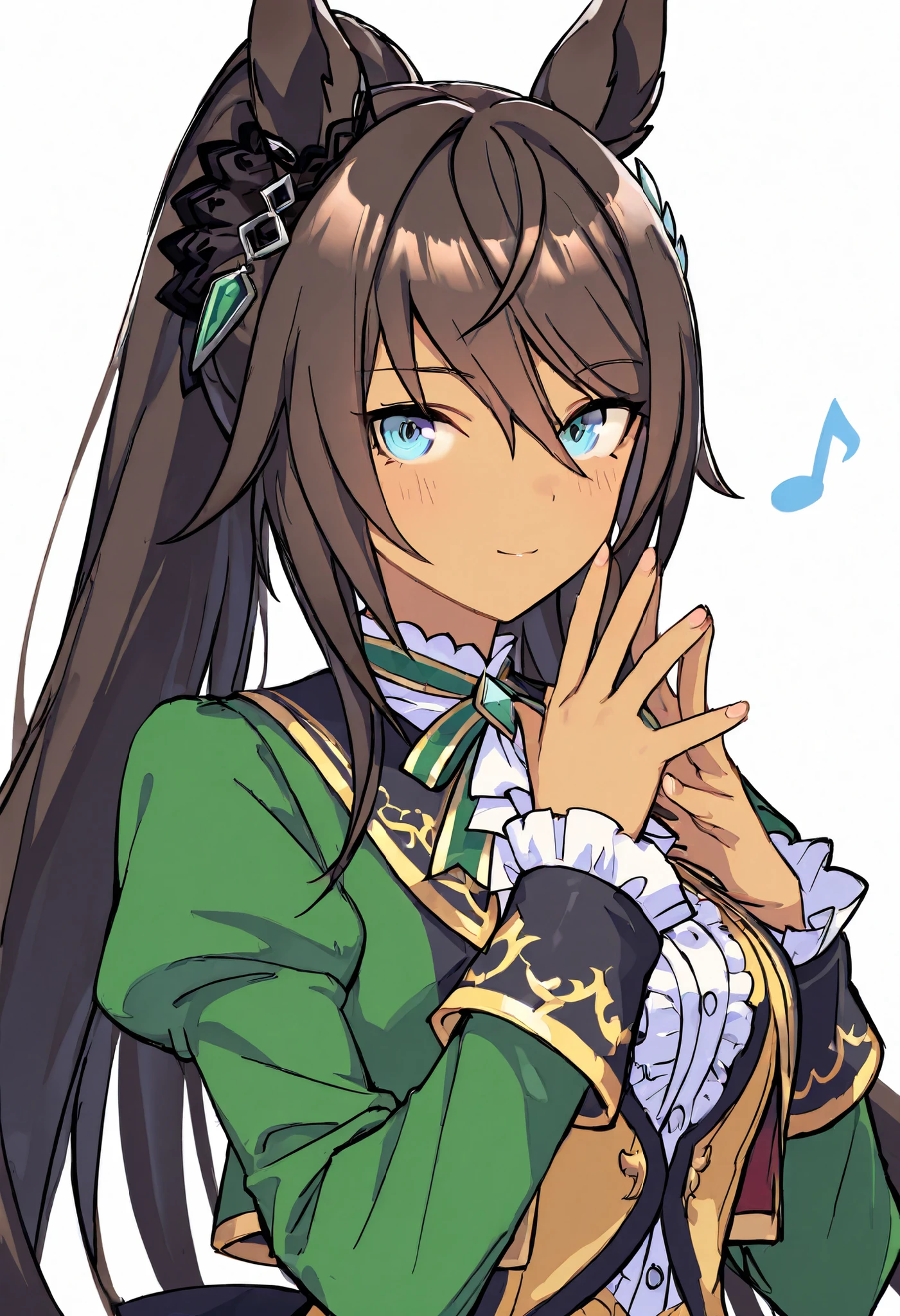 {{{ masterpiece}}}, {{{ of the best quality}}}, {{ is extremely fine}}, { artistic }, {{ very delicate and beautiful}}, {{{ masterpiece}}}, {{{ of the best quality}}}, {{ is extremely fine}}, { artistic }, {{ very delicate and beautiful}},{{{Uma Musume}}},{{{ horse ears}}},{{{symbol kris s:1.8}}},{{{brown skin}}},{{{simple background:1.6}}} {{{8k}}},{{{sharp sketch:0.7}}},{{{TYPE-MOON:1.5}}} {{{flat color:0.5}}}, masterpiece, highly_detailed, highres,1girl symbol kris s:1.5,Symboli Kris S:1.5\(umamusume\),