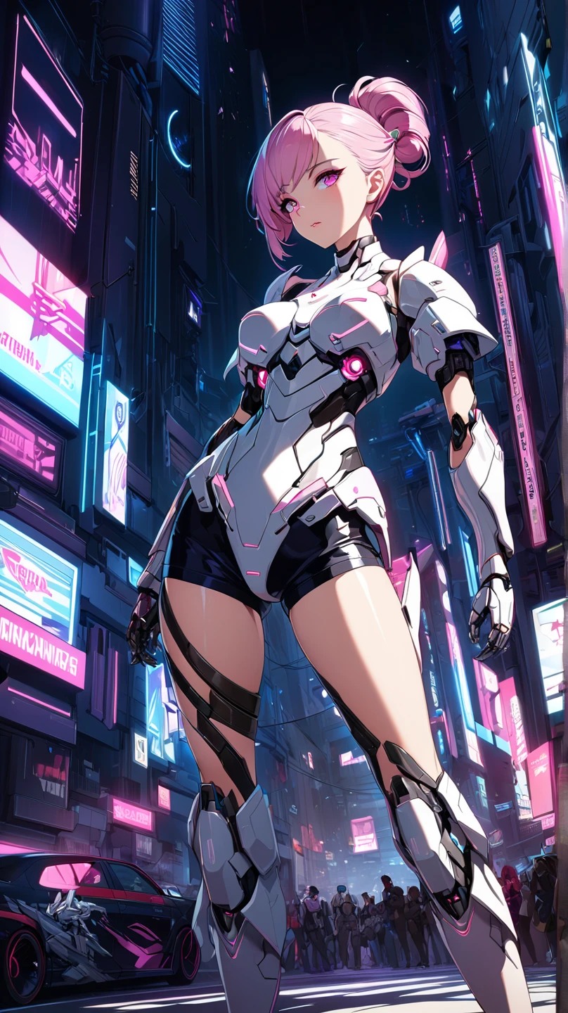 Full body like，Anime girl with pink hair and futuristic costume in the city, Hyper-realistic cyberpunk style, cyberpunk anime girl, Digital cyberpunk anime art, dreamy cyberpunk girl, Anime style. 8K, female cyberpunk anime girl, digitl cyberpunk - anime art, portrait anime space cadet girl, the cyberpunk girl portrait, beautiful cyberpunk girl face, anime styled 3d, photorealistic anime girl rendering，(RAW photo:1.2)，camel-toe，Hollow-out on，sweat leggs，White liquid， Smooth pink skin, shiny metallic glossy skin, Shiny, 　spread their legs　M-shaped legs,angry look,sullenness,Irritated，white liquid all over body，Full body like