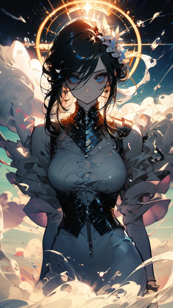 (Anime scene, arrogant girl, braided black hair, blue eyes,elegant dress with closed high collar), ((iron gloves with huge claws)), intense gaze, dramatic lighting, ornate background, confident stance, fierce expression, presence strong,highly detailed CG, unit, 8K wallpapers, highest quality, high resolution, beautiful lighting, realistic shadow,detailed face Highly,detailed eyes Highly,detailed hair Highly

