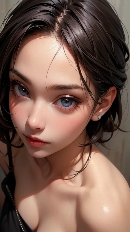 (((Masterpiece))), (((portrait))), Kujou Sara, diffused light, dynamic shadows, sharp focus, realistic, detailed, highres, absurdres, white background, no bra, photorealistic, lifelike, wet, mascara, blushing, sleeveless, youthful appearance, pee stain, white panties, (((side))), (((nudist))), (((ponytail)))