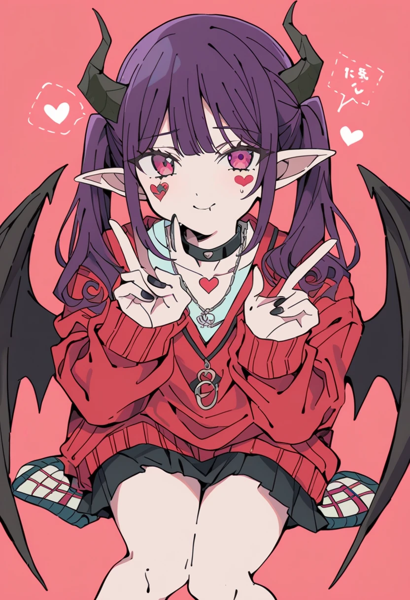 (Best quality, masterpiece) Highest Detailed, Modern Goth Girl, Piercings, Dark Eyes, Eye Bags, tongue sticking out, red eyes, purple twin tail hair, elf ears, tattoos