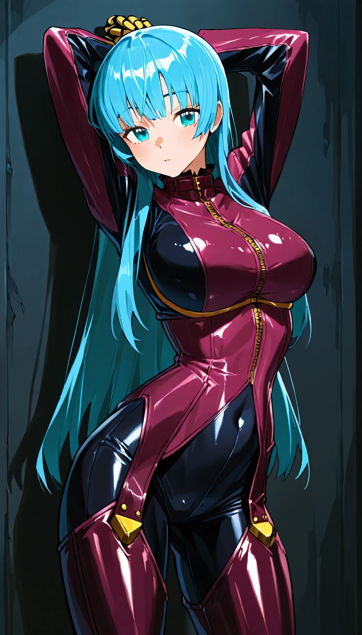 1 girl,NSFW,helmet, brainwash, visor, wires, yamato ,(one piece),clavicle, absurd, brainwashing,Combatant, red, (huge breasts 1.8), No expression, emotions removed,(black latex tight bodysuit), whole body shape, ((squat,spread your legs, arms behind head)),(highest quality、4k、8k、High resolution、must have:1.2)、Super detailed、(reality、It's realistic、realistic:1.37)、ticker、hyper hd、studio lighting、ultra definition paint、sharp focus、Physically based rendering、extreme details、Professional specifications、vibrancy and color、blurry、sports portrait、landscape、horror style、anime big breasts、SF、photograph、concept artist、five fingers, perfect body, {{{masterpiece}}}, {{{highest quality}}}, {{Super detailed}}, {shape}, {{very delicate and beautiful}},Improved cost performance、all roles、Canon 5D MK4でphotograph、photograph,