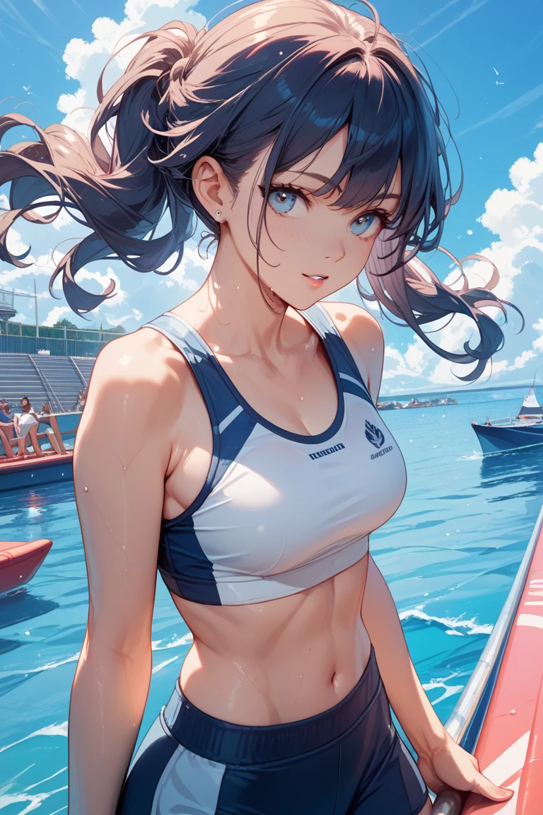 Killing an athlete on an athletics track,(Photo 1 seen from below:1)、full of sweat、dripping sweat、