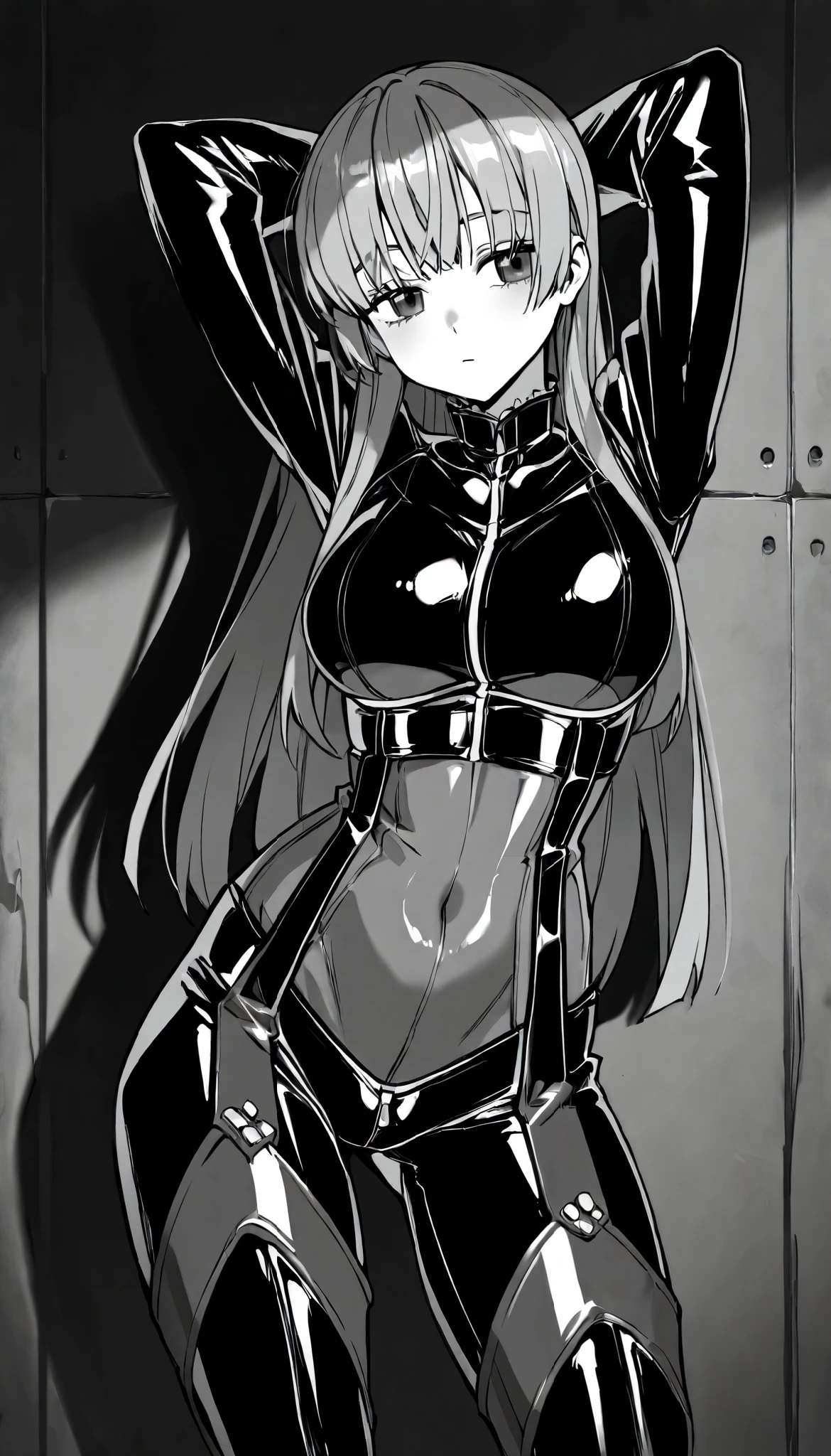 masterpiece, best quality, {{1-girl}}, full body, long hair, black-hair, red-eyes, ultra tight black latex clothes, big breasts, big ass, (extremely detailed CG:1.4), highly detailed faces, school background, stay at schoolyard, RTX