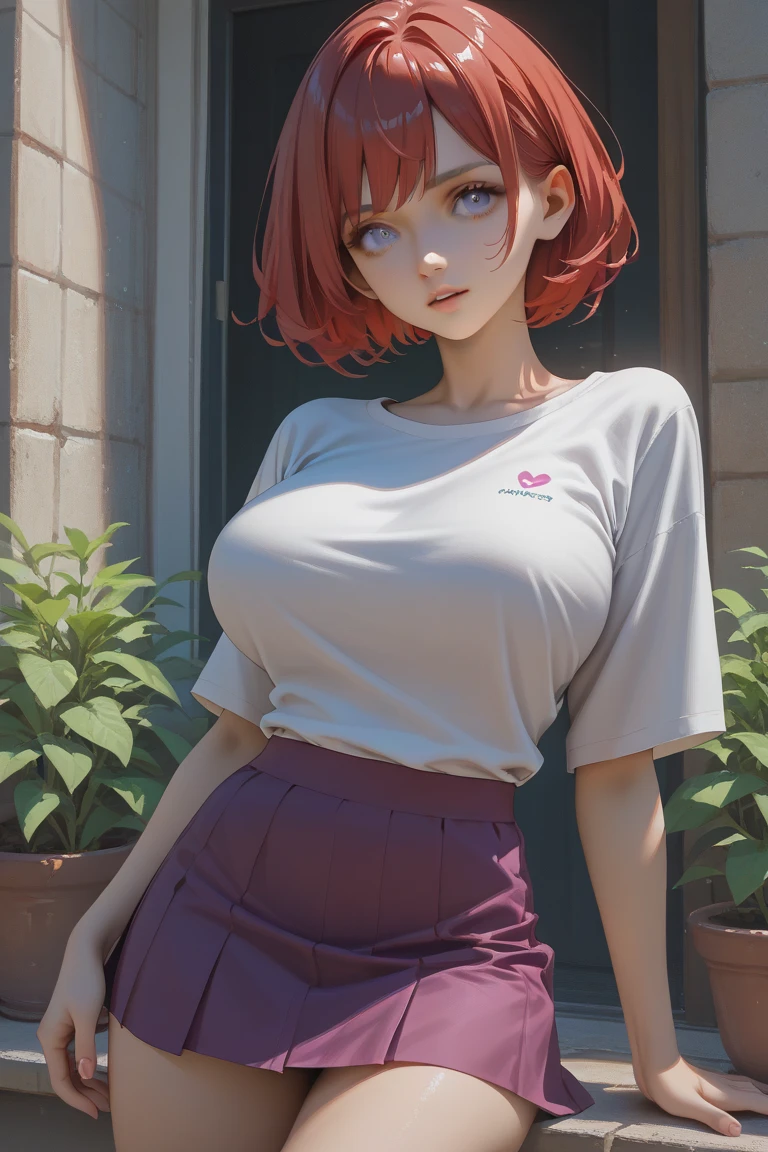 Anime-style woman with red hair and a white shirt, Smooth anime CG art, photoRealistic anime girl render, Realistic anime 3 d style, hyperRealistic , Digital anime art, a hyperRealistic , 3 d anime Realistic, April Rendering, Realistic , Cute 3D anime girl render, detailed Digital anime art, Enchanting anime girl,PixelartFSS