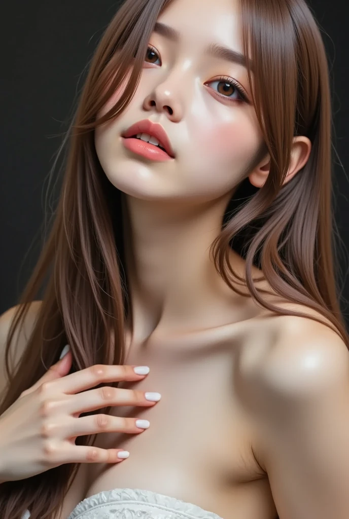 1 naked girl, mostrando os peitos, russet hair, japanese,アニメ, black backdrop