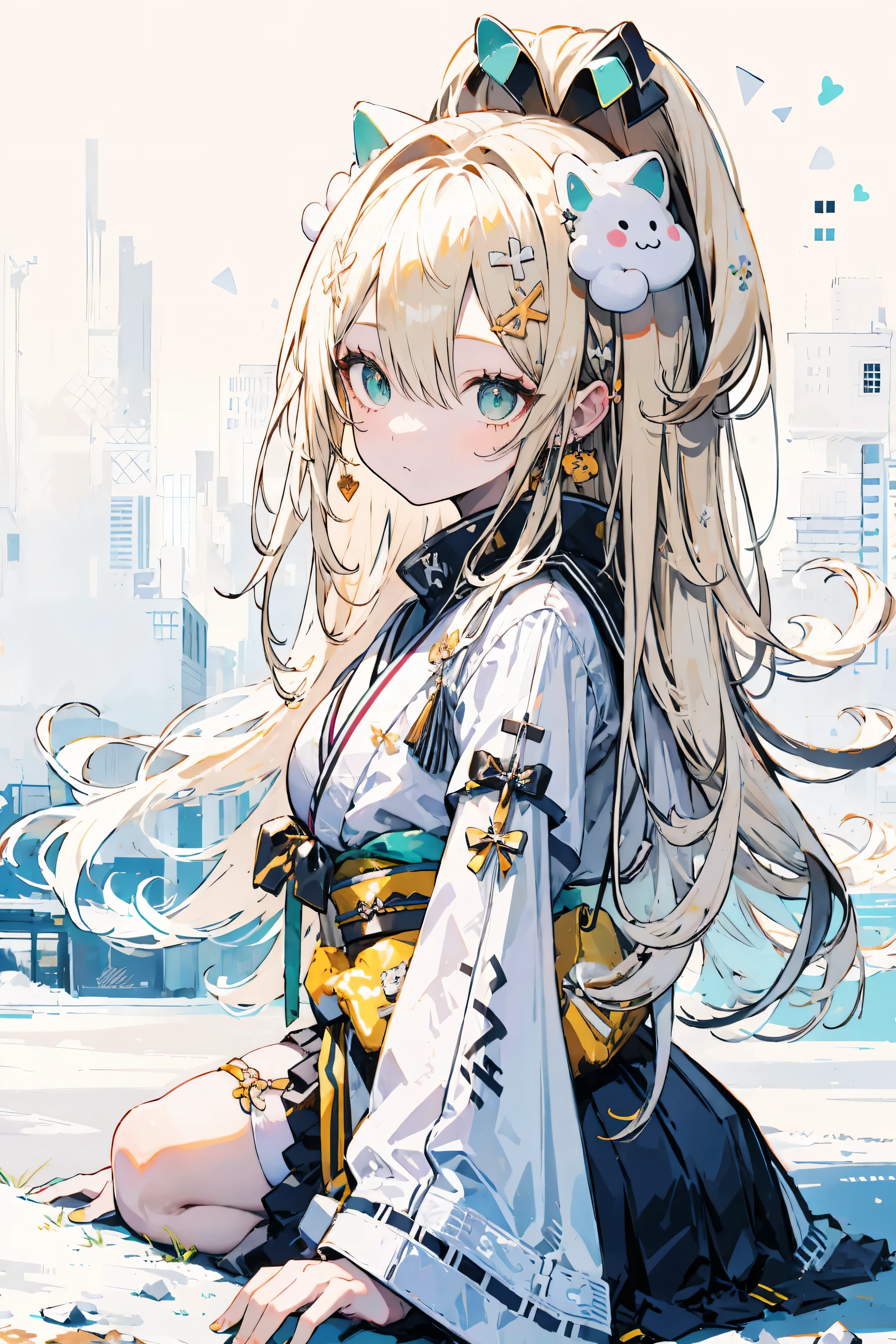Tabletop, Highest quality, High resolution,Snowscape Default Costume, Japanese Fabric, One Girl, alone, seiza,