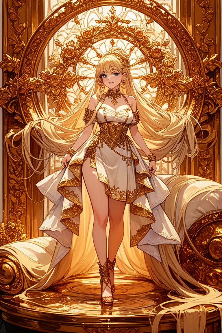 (mature woman:1.3), solo, long yellow hair, open neckline, navel, (orange:1.3) long dress, <lora:beautifulDetailedEyes_v10:0.8>, <lora:add_detail:0.8>, ((masterpiece)), (high quality), (best quality), (detailed), hd, perfect night lighting, detailed face, detailed body, <lora:DiamondDress:0.8>, dimond, brilliant
