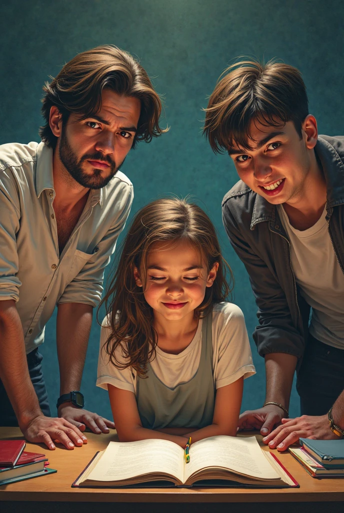 Um meio corpo, Portrait of 3 boys German children medium blonde hair of 12 years, jaquetas couro vermelhas, holding a cell phone in your hands, fundo de correntes, corrente, mais correntes , muitas correntes, , fundo de sala, fogo vermelho, muitas chamas de fundo da lareira
