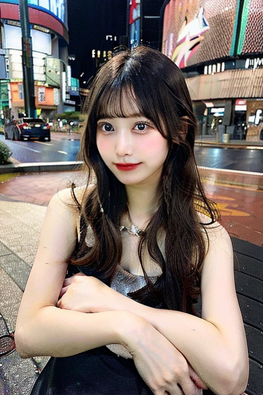 Black Hair Bob, (RAW Photo, Photorealism), (Very dark lip gloss, pitch black lipstick, so many eyelashes, pitch black eyeshadow, watery eyes, crying, angry, high quality, high resolution, depth of field, chromatic aberration, natural color, caustics, midnight, dark, Japan, female,), necklace, single woman, choker, earrings, bracelet, Soft big, good style, slender figure, the tip of the is clearly visible, the whole body, raw legs, see-through bra, the body line is very sexy, the crotch is wide open, the are sticking out, the tip of the is clearly visible, the areola is visible, the pubic area is clearly visible, Crotch wide open, smallest protrusion, pen in valley, Japan Tokyo Tower reflected in the background