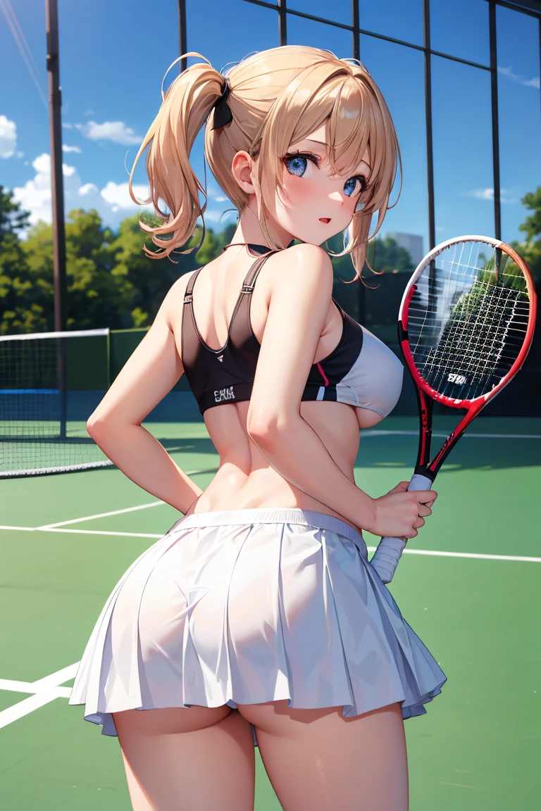 1girl ,(Shiina Mahiru,mahiru shiina), Long Hair,bangs,happy smile, smile, Open your mouth,((nsfw,full,Tennis Wear,White shirt,White mini skirt,Panty shot,White panties)),Real Summer,Daytime,sunny,My hair is blowing in the wind,whole bodyがイラストに入るように,Slender body,
break outdoors, School,Tennis court,
break looking at viewer,Beautiful breasts,Wide opening,Medium chest,whole body,((Panty shot,back,Back view,Stick your butt out,Top view))
break (masterpiece:1.2), Highest quality, High resolution, unity 8k wallpaper, (shape:0.8), (Beautiful details:1.6), Highly detailed face, Perfect lighting, Extremely detailed CG, (Perfect hands, Perfect Anatomy),