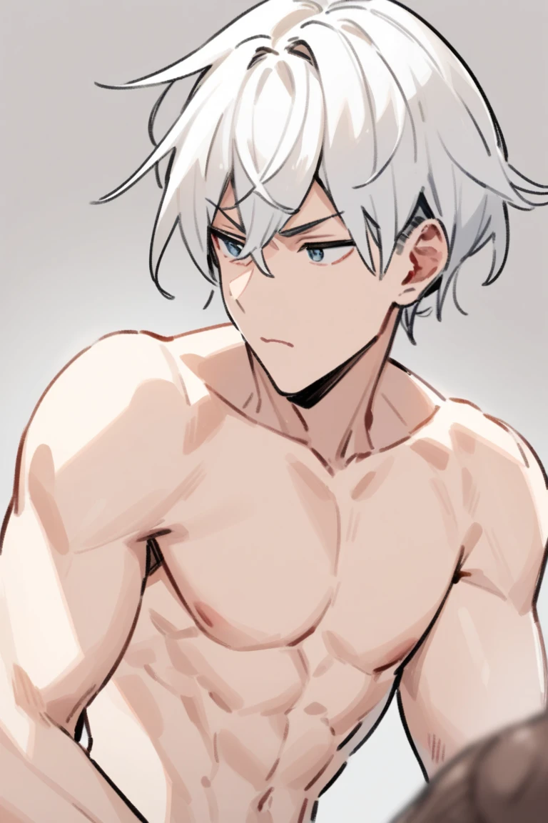 Male Grey hair grey eyes six-pack