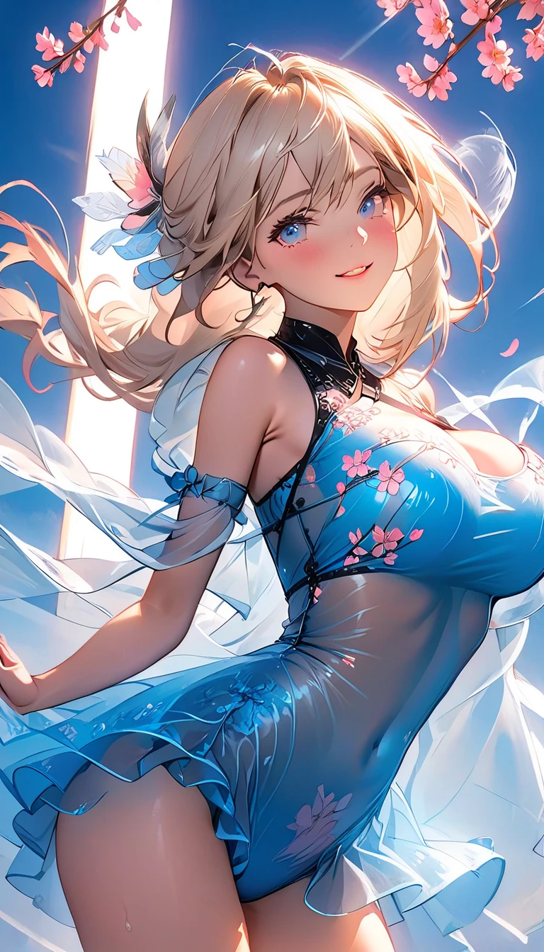 8K,gal,an extremely delicate and beautiful,Beautiful and realistic skin,Shiny jewel-like earrings,Shine like glitter long colorful hair,beautiful eyes,full body,Ao dai,Clothes are transparent
