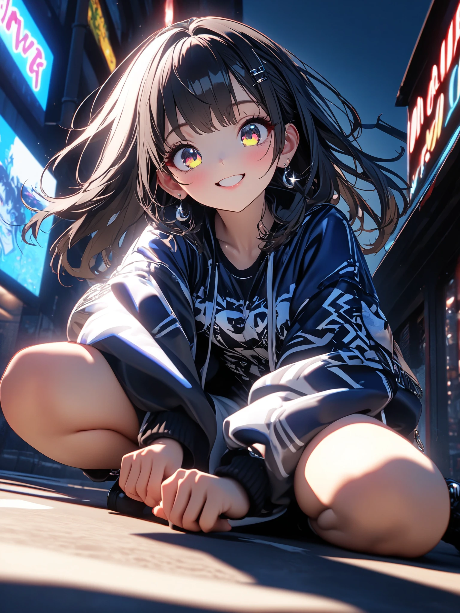Anime girl sitting on the ground in front of a building - SeaArt AI