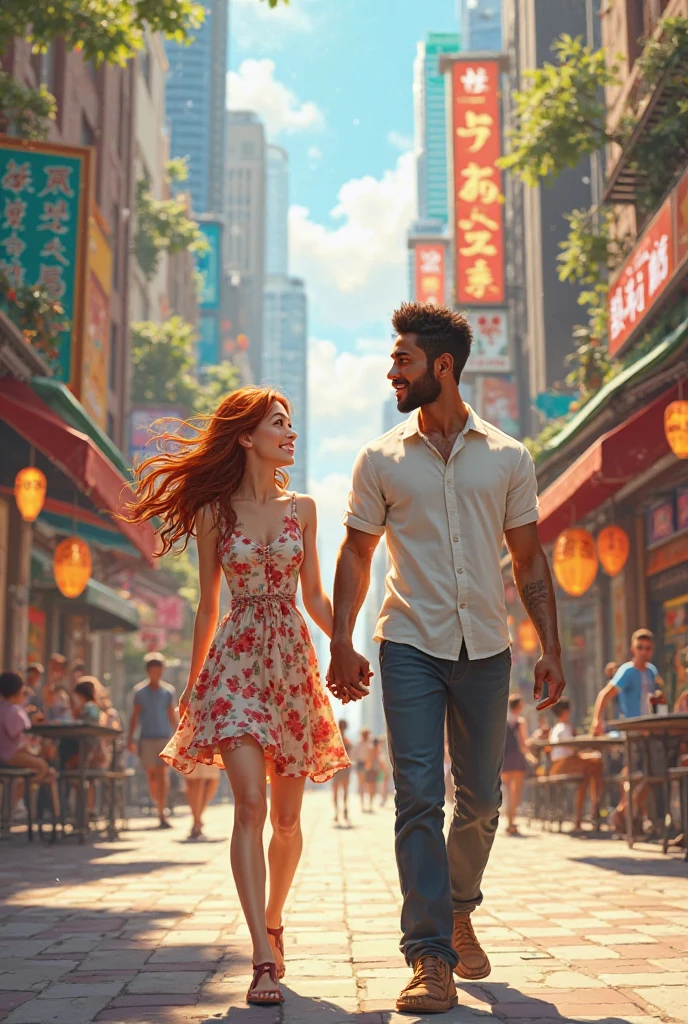A beautiful woman and a handsome guy go shopping