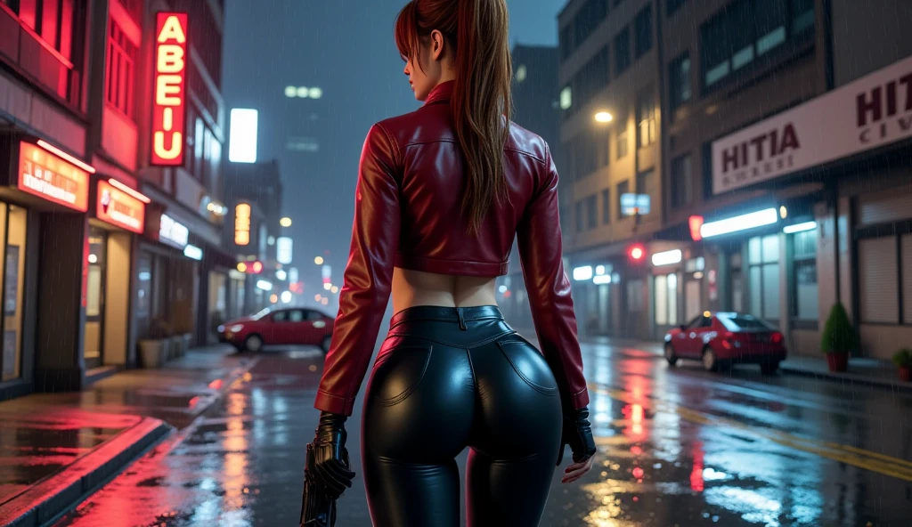 (masterpiece, top quality, best quality, beautiful and aesthetic:1.2), ultra-detailed, detailed clothes, topless, exposed, a very big ass, ass ass ass ass ass ass ass ass ass ass ass ass ass ass ass ass ass ass ass ass ass ass ass ass, bodysuit, cyberpunk art, Artstation, police, thick, rehead, red hair, high detailed, cartoon, marin kitagawa fanart, confident, alone, looking at viewer, night, POLICE writing on back, (city at night), black police cap, green eyes, desolated alley