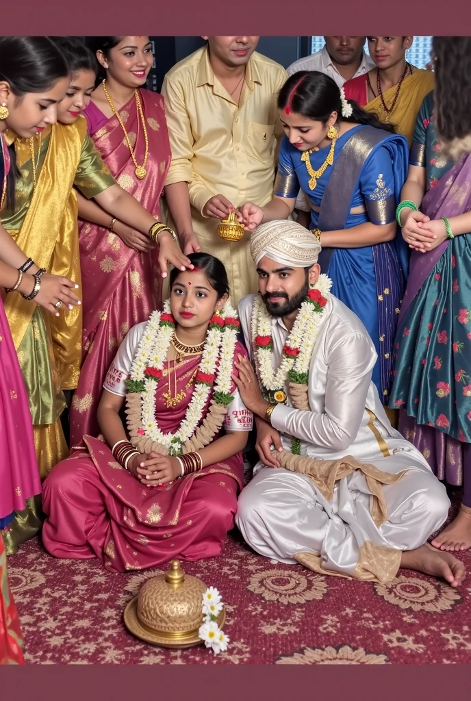 (( Fair skinned Indian Mother and son getting married picture:1.5)), Ultra detailed photo of a ultra sexual incredibly gorgeous Indian 32 year old sexy angelic supermodel mother bride, ((ultra sexy bridal miniskirt saree:1.5)), mystical lights, backlit, ((very detailed faces)), focus on face, (very deep cleavage:1.5), ink lines, dynamic, modern, awe inspiring, whimsical, complex, dreamlike, magical, visually stunning, high contrast, soft colors, high quality fingers, normal hands, detailed fingers, Absurd resolution, ((high resolution:1.5)), (masterpiece: 1.4), super detailed, (((detailed face, detailed expression)), (realistic, photo-realistic:1.37), (full body:1.5), (masterpiece), best quality, ultra beautiful woman, slender legs, sexy slender legs, thin waist, blonde hair, bright blue eyes, cute round ass, with a fun quirky smile, unbuttoned blouse, view from the front