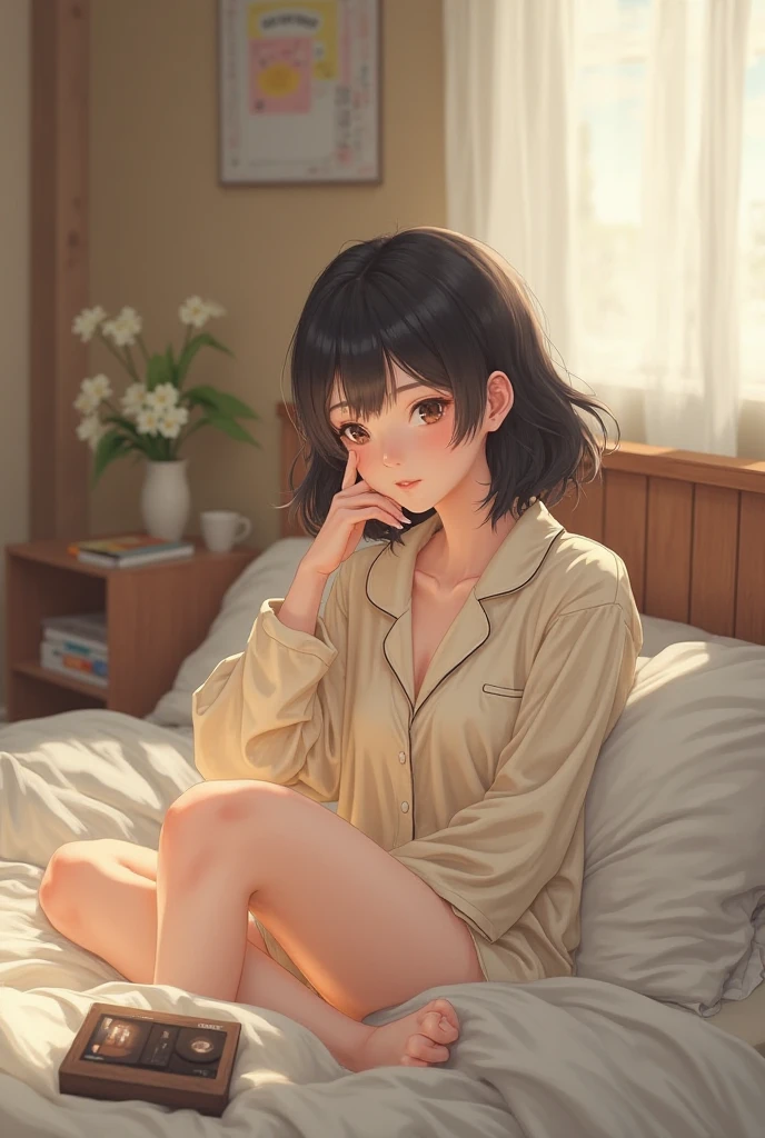 1 girl, Redhead, Red eyes, Impact, RAW Photos, 8k, masterpiece,pajamas、bed、Are sleeping、Close the curtains、night、Dimly lit room