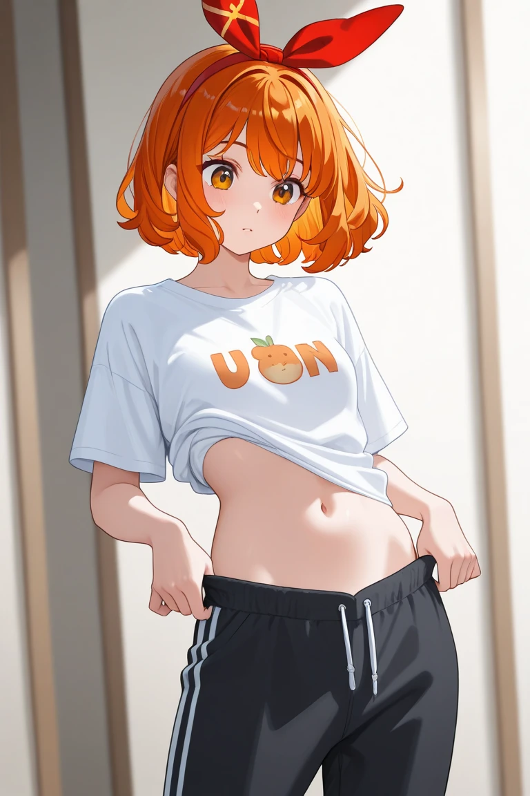 One girl, Nishikino Maki, wearing a thin plain white tank top, pajama shorts, posing on a bed in a bedroom, no objects on the bed, BREAK (masterpiece, top quality, high resolution, ultra detailed, (ultra detailed skin: 1.3), (ultra detailed hair: 1.3), (perfect anatomy: 1.5), (perfect anatomy: 1.5), (beautiful eyes, 5 fingers: 1.3), (highly detailed face and skin texture: 1.3), (crisp details), {background blur: 1.3}, (perfect lighting), high resolution CG, Unity 8k wallpaper, official art, (full body composition: 1.22), (character focus: 1.22), (blush: 1.22), (upward glance: 1.22), 3D rendering, conceptual art, sharp sketch, id_maki_nishikino