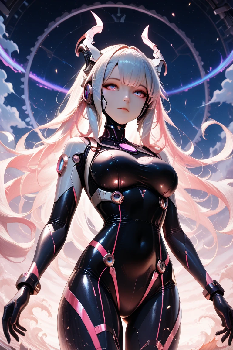 "cosmic entity": um ser com olhos brilhantes, multiple arms, A breathtaking view from space reveals a twisted galaxy filled with strange life forms and entities that humans understand. Planet with night sky, fenda, leviathan, 8k, lindo, dramatic scene, buraco negro, void, woman, female, curvy hips, legs spread wide open