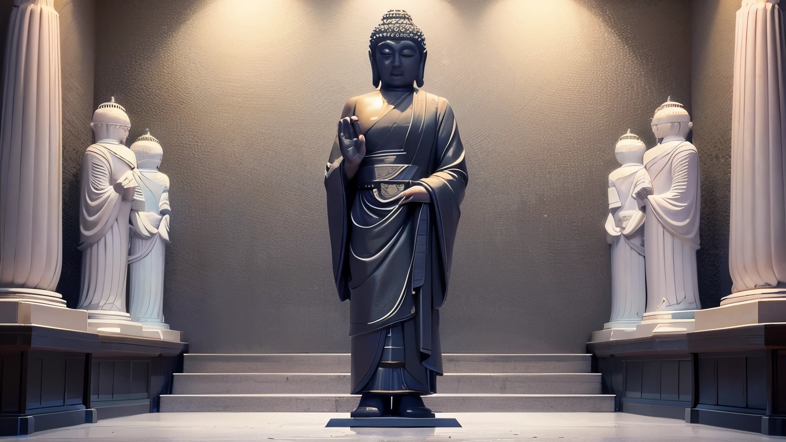 Maitreya, Maitreya Buddha, Maitreya, a large golden Buddha statue sitting in a room with a blue ceiling and a background of blue sky, clouds, above_clouds, airship, aurora, bridge, building, castle, chimney, city, city_lights, cityscape , clock, clock tower, clouds, cloudy sky, constellations, crescent, desert, earth_\(planet\), fireworks, floating islands, fountains, galaxies, glowing, houses, islands, lampposts, lanterns, light particles , galaxy, moon, mountain, night, night sky, no_humans, planet, landscape, meteor, sky, skyline, skyscraper, snow, snowing, space, star_\(sky\), star_\(symbol\), starry_sky, starry_sky_print, telescope, tower, town, twilight, ship